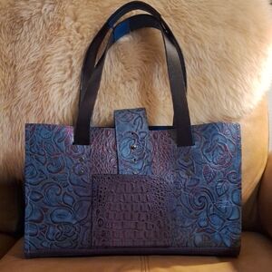 Elegant Blue Embossed Tote Bag